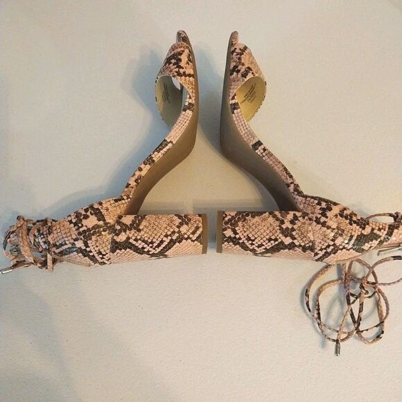 Jessica Simpson Chunky High Heels Sz 9.5M Pink Snakeskin Open Toe Ankle Tie Wild - Picture 5 of 12